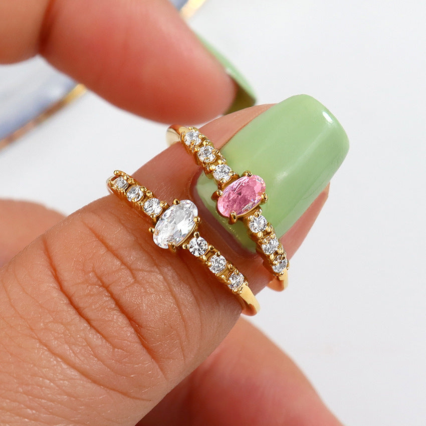 Wholesale Diamond Horizontal Oval Crown Shape Stainless Steel 18K Gold Ring